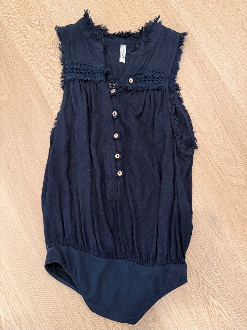 Free People Navy Sleeveless Button-Front Bodysuit